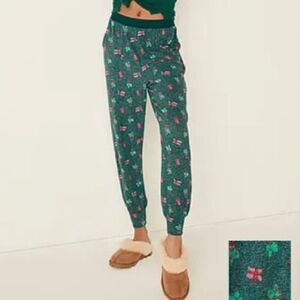 Victorias Secret PINK Christmas Presents Cozy Pajama Jogger Pants green Large